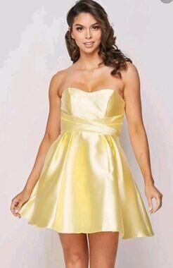 Sz Small TEEZE ME Women Yellow Satin Embroidered Strapless Formal Dress